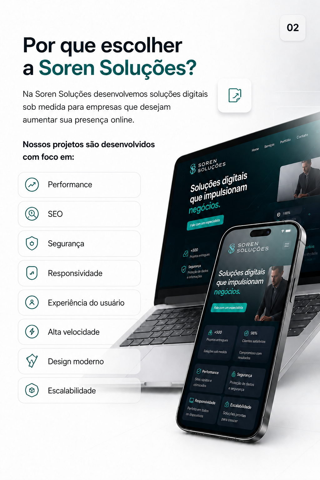 Por que escolher a Soren Soluções - Performance, SEO, Segurança e mais