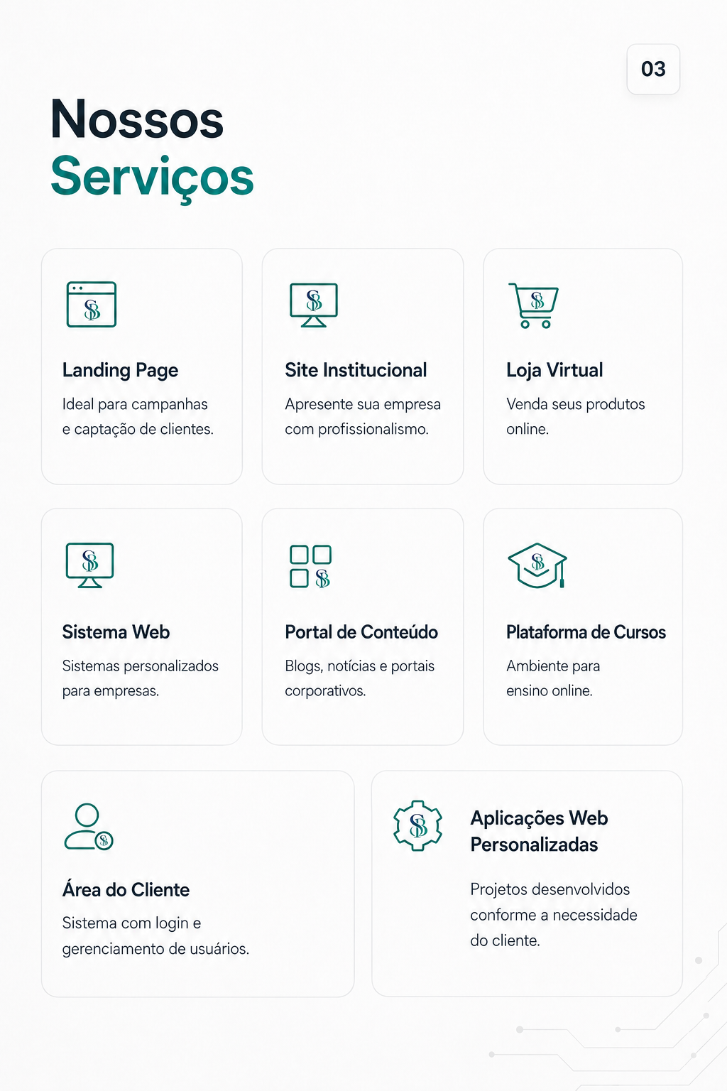 Serviços da Soren Soluções - Landing Pages, Sites, Lojas Virtuais e Sistemas